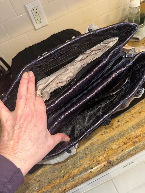 Kurt Geiger Metallic Deep Navy Quilted Tote with Chain-Trim Straps - Picture 5 of 15